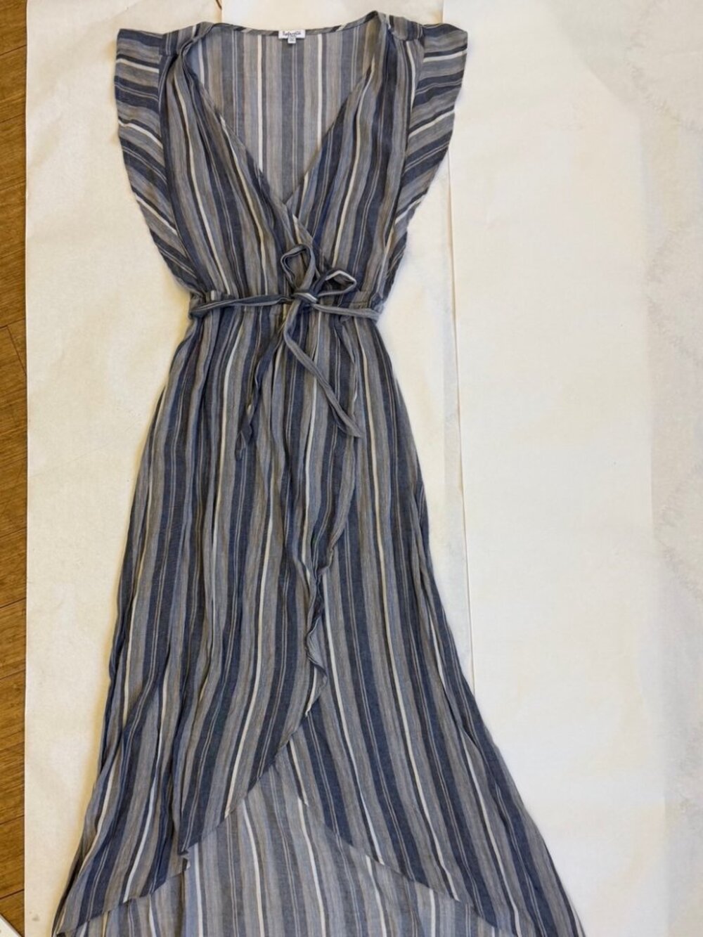 SPLENDID | Chambray Multi Stripe Tulip Sleeve Maxi Dress Size Extra Small